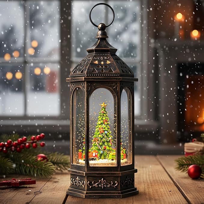 Christmas Snow Globes, Train Whirled Around The Christmas Tree Music Water Lantern, 8 Christmas Music, USB Powered & Battery, Holiday Decorations Gifts for Family, Children or Friends
