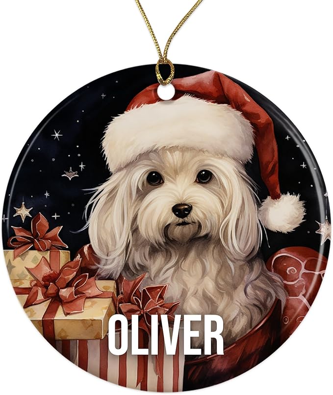 Maltese Personalized Dog Ornament - Pet Ornament for Christmas Tree - 3" Round Ceramic - Printed in USA - Choose from 200 Breeds - Dog Mom & Dad - Xmas Decoration DOG0141