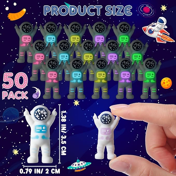 50 Pcs Mini Astronaut Figurines Glow in The Dark Miniature Astronaut Tiny Spaceman Toys for Space Party Piñata Cake Topper Kids School Classroom Prize Gift Hide and Seek (Partial Body Glow)