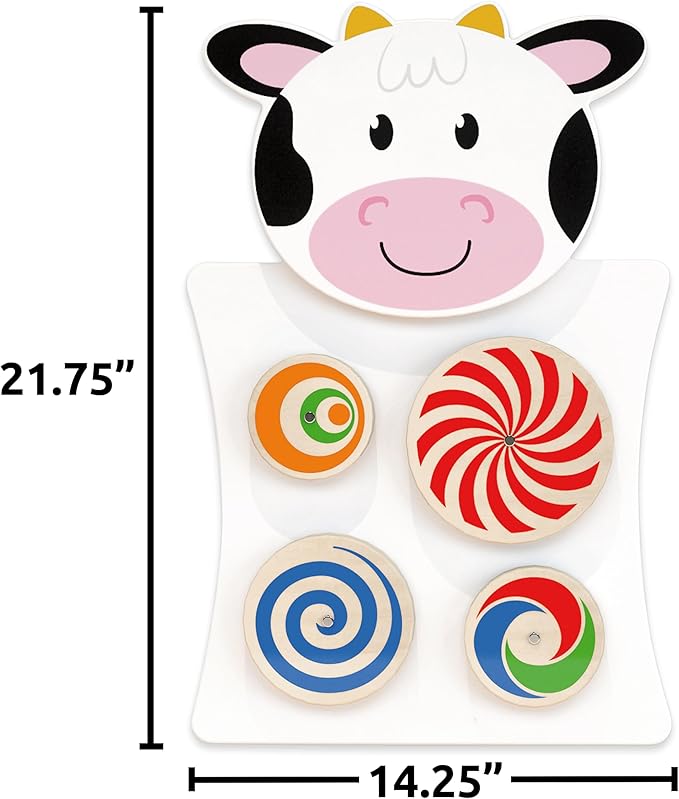 SPARK & WOW - 50677 Cow Activity Wall Panel - 18m+ - Toddler Activity Center - Wall-Mounted Toy - Busy Board Decor for Bedrooms, Daycares and Play Areas