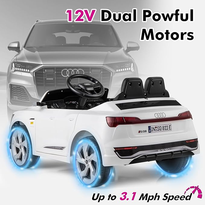 Licensed Audi SQ8 Ride on Car by INFANS, Battery Powered Electric Vehicle for with Remote Control, Adjustable Music, LED Lights, Suspension, Driving Toy Gift for Kids Toddler Age 3+ (White)