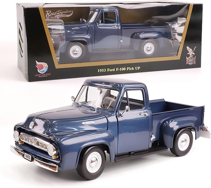 1953 Ford F-100 Pickup Truck 1/18 Scale Die-Cast Metal Model Alloy Collection Cars with Display Case, with Opening Doors, Best Gift for Men, Dad & Kids 14+ Years(Dark Blue)