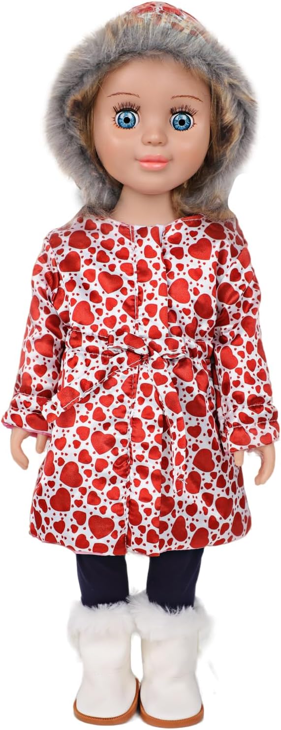 18-inch Doll Down Jacket, Winter Clothing, 5 Colors/Patterns, White-Red Heart Print, 18 inch Baby Doll Clothes, Accessories Set