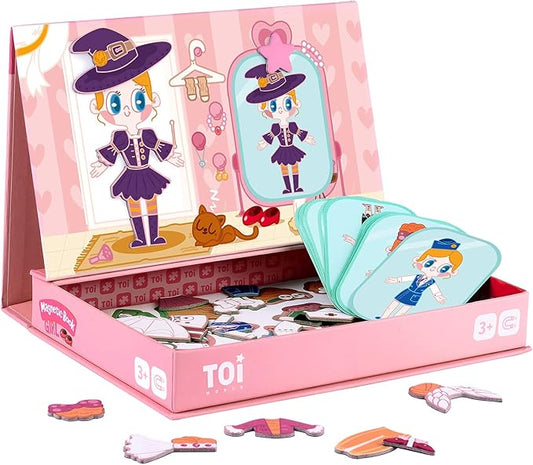 Toi Kids Magnet Toys Magnetic Jigsaw Puzzle Boxes with Game Board for Kids Ages 3-8, Preschool Tabletop Toy for Toddlers, Portable Travel Game, Girl