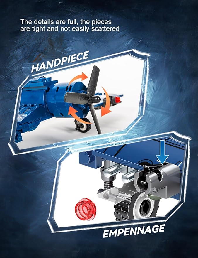 SEMKY Military Fighter Jet F4U WW2 Fighter Aircraft Jet Corsair Air Force Building Block Set (440 Pieces) -Building and Military Toys Gifts for Kid and Adult