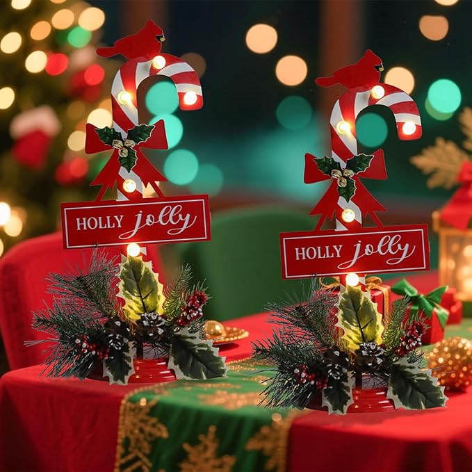 Metal Merry Christmas Sign with LED Light Battery Operated with Timer Christmas Signs with Base Xmas Holiday Decorations table Indoor Display Decor Joy Small