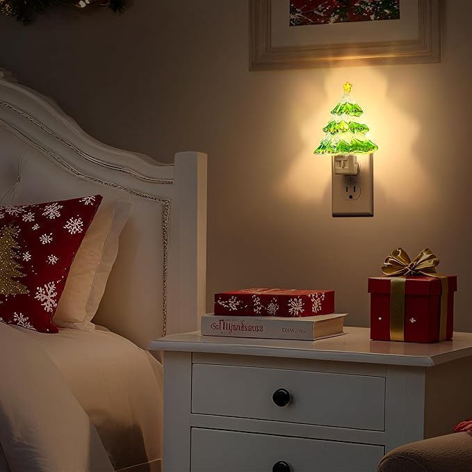 DORESshop Christmas Tree Night Light, 3000K Night Lights Plug into Wall, Cute & Funny Christmas Decor Night Light for Kids, Plug in Nightlight with 360° Rotatable, Holiday Party Decor, 2 Pack