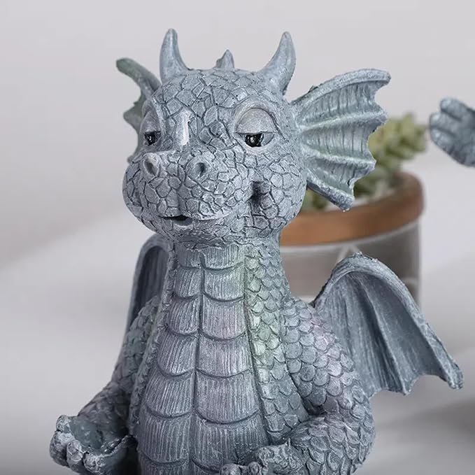 Cute Dragon Figurines Dinosaur Sculptures, Unique Resin Artwork for Office & Home Décor,Yoga Dragons Decorations for Garden & Yard,Outdoor Adorable Baby Dragon Statue Ornaments (Yoga B)