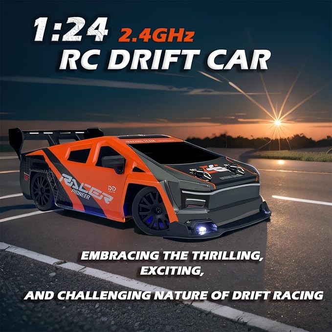 1:24 RC Cybercar, 2.4GHz RC Drift Cars with LED Light, Race Car Toys for Boy Girl 8-12 Years Old, Speed Adjustable 25Km/H,High Speed RC Racing Cars Perfect Toy Gift for Boys & Girls