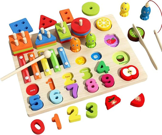 Shape Sorter - Toddler Number Puzzles, Preschool Math Blocks Game | Wooden Educational Toy, Developmental Sensory Learning Supplies for Kids, Girls, and Family Playtime, 29x22x4.8cm