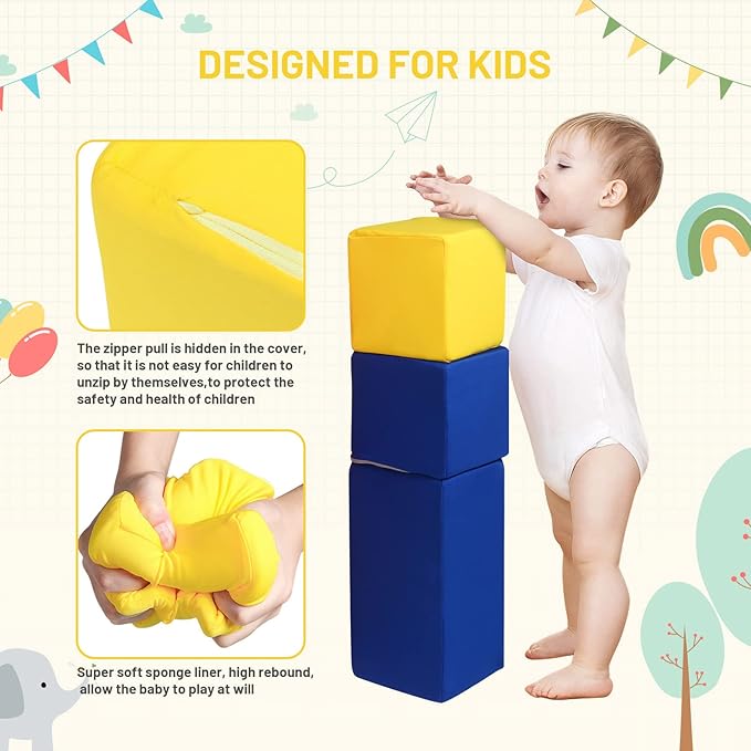 Foam Blocks for Toddlers, Soft Building Blocks for Toddlers Colorful Stacking Blocks for Kids - 7 Pieces