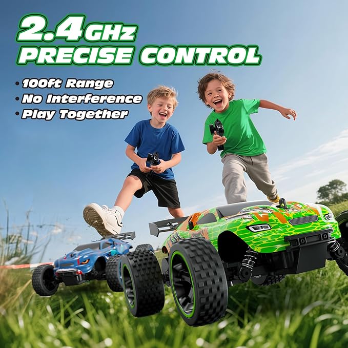 Tecnock RC Cars for Kids, 1:18 Scale 2WD RC Car with USB-C Easy Charging, 2.4GHz Remote Control Car with LED Lights & 50 Mins Playtime, Toys Gifts for Boys & Girls Ages 8-12