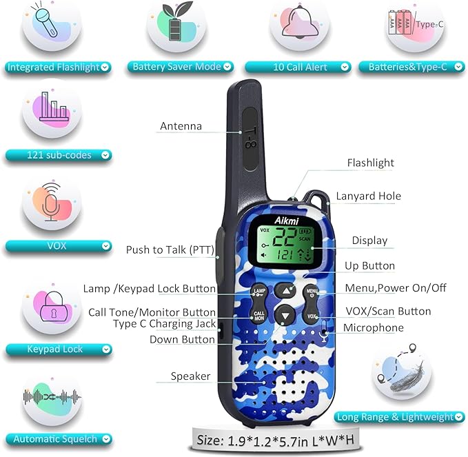 Walkie Talkies for Kids Toys Boys Gifts Aged 5+ Long Range 2 Way Radio for Camping Hunting Hiking Outdoor Game 6 7 8 9 10 Year Old Birthday Present for Kids