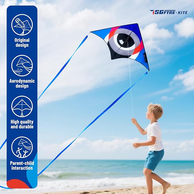 Delta Kite Set for Kids and Adults,Extremely Easy to Launch for Beginners, Perfect for Beaches and Parks,ites for Beach Trip Park Family Outdoor Games and Activities (Eye of The Sky Blue,red,green, 3)