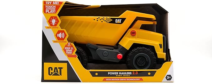 CAT Construction Toys, Power Haulers 2.0 Dump Truck, Realistic Lights and Sounds, Motion Drive Technology, Working Features, & Realistic Construction Experience.