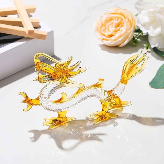 Movdyka Crystal Chinese Dragon Figurine Decor Collectibles Art Glass Animals Statue Feng Shui Decoration for Home Office