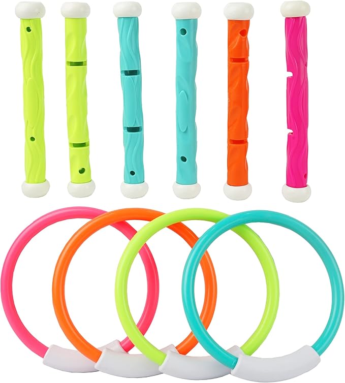BELLOCHIDDO Diving Rings & Sticks Set - Underwater Training Pool Toys for Kids Ages 4-8, Summer Water Games Gift with Fun Accessories