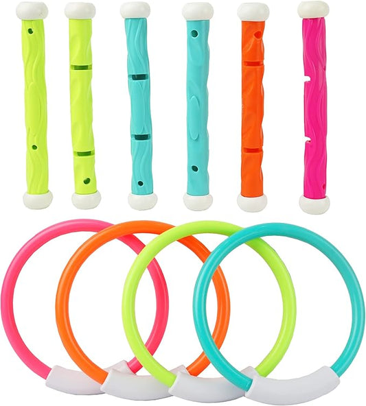 BELLOCHIDDO Diving Rings & Sticks Set - Underwater Training Pool Toys for Kids Ages 4-8, Summer Water Games Gift with Fun Accessories