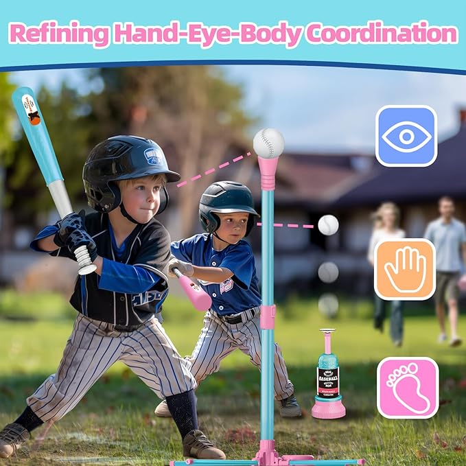 3-in-1 T Ball Set for Kids, Adjustable Height Hanging Baseball Batting Tee Set with 2 Bats, Teeball Hitting Stand, Ball Launcher for Toddlers, Sport Toys Outdoor/Indoor for Boys Girls