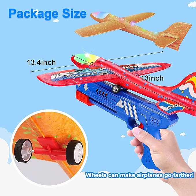 3 Pack Airplane Launcher Toy for Kids Led Light Foam Glider with Plane Launcher for Playing Outdoor Flying Toy for 3 4 5 6 7 8 9 10 11 12 Old Boys Girls Gift and Presents