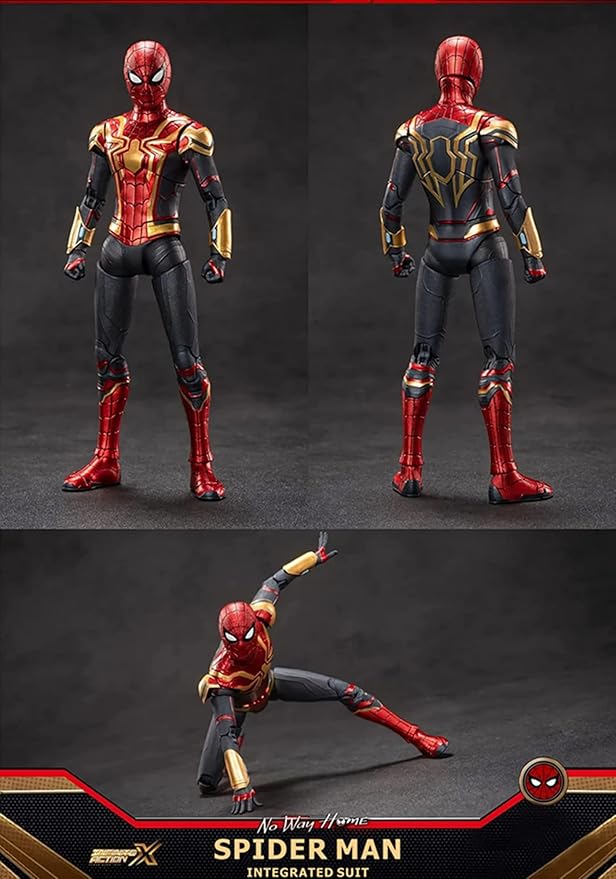No Way HomeSpiderman Action Figures-7 Inch All Joints Movable Exquisite Collection Gift Toy (Gold & Red)