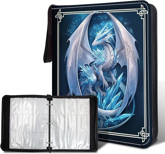 900 Pocket Trading Card Storage Album, Card Binder with 50 Durable 9-Pocket Pages, Blue Dragon Design on Pocket Card Packs, Thanksgiving Christmas Birthday Gifts for Zipper Closure Collector