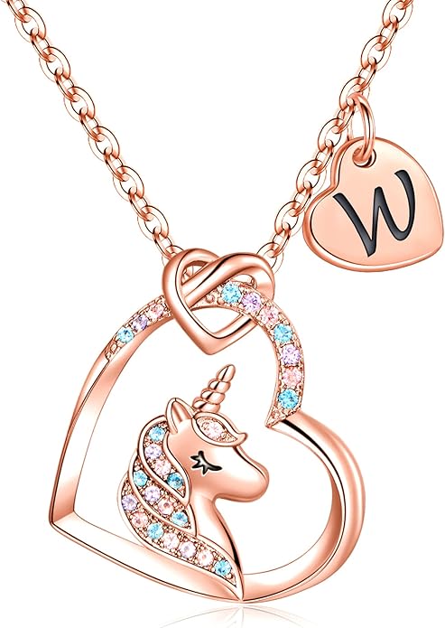 Hidepoo Stocking Stuffers for Teen Girls Kids - Colorful CZ Heart Pendant Initial Unicorn Necklaces for Girl Jewelry Birthday Gift Christmas Gifts for Grandkids Girls Kid