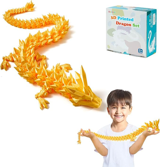 30'' 3D Printed Dragon - 3D Printed Toys, Articulated Crystal Dragon Large Rainbow Animal Fidget Toy for Kids, Decor Huge Dragons Collectible Figurines(Silk Gold,30inch)