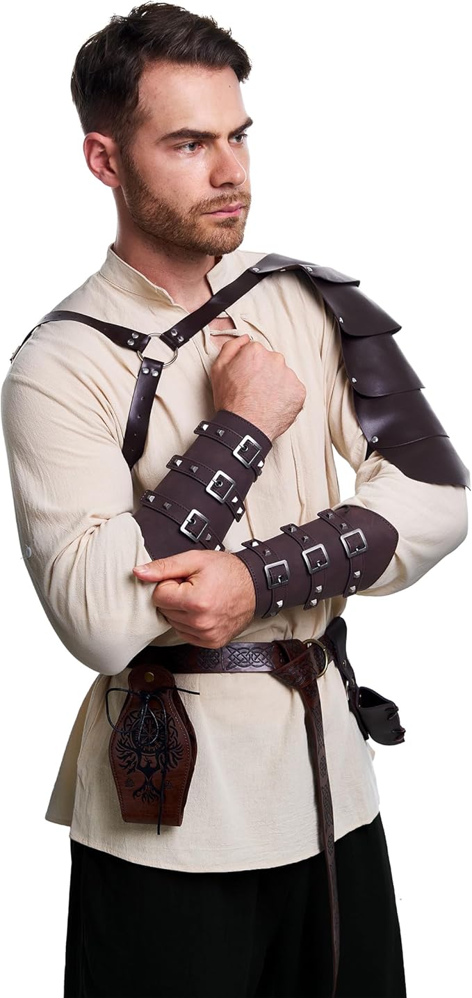 8 Pcs Men's Renaissance Costume Halloween Medieval Pirate Shirt Pant Viking Costume Accessories Set