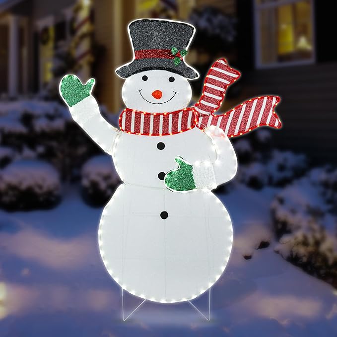 5.5ft Christmas Snowman Lighted Decoration Christmas Lighted Snowman with Scarf Hat Pre-Lit 171 LED Lights Decoration for Xmas Home Pathway Lawn Party Display
