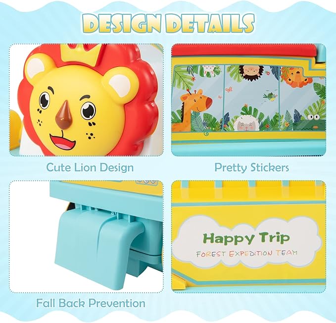 OLAKIDS Kids Ride On Train with Track, 6V Electric Toy with Lights and Sounds, Retractable Footrest, Under Seat Storage, Christmas Theme Battery Powered Gift for Toddlers Boys Girls (Lion)