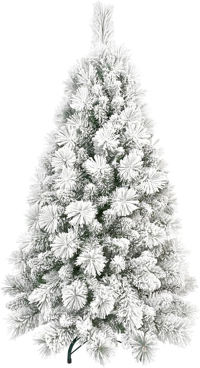4 Ft Unlit Snow Flocked Christmas Tree, Artificial Xmas Tree with 350 PVC/PE Realistic Branch Tips, Metal Stand Decor for Holiday, Party, Home Easy to Assemble