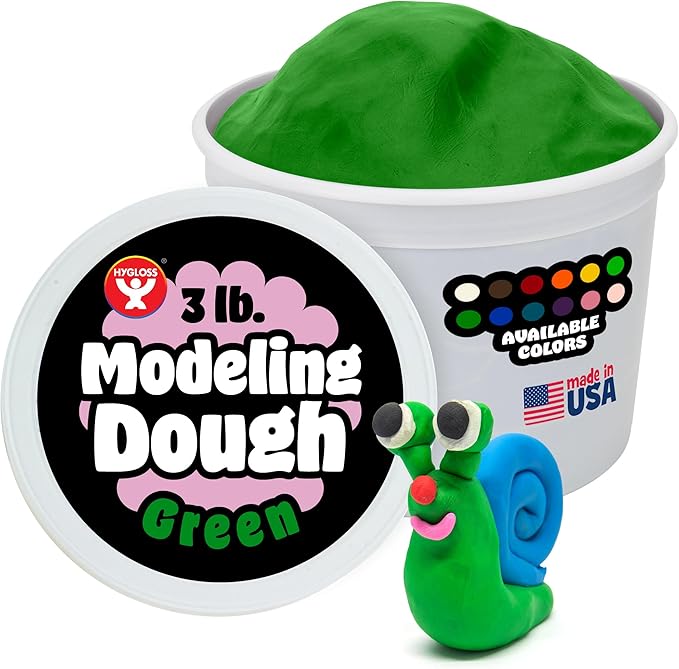 Hygloss Play Modeling Dough for Kids – Safe & Non-Toxic Sensory Dough for Arts and Crafts – 3 lb Tub – Play Clay for Toddler Activities, Preschool Classroom Must-Haves – Green Color, Unscented