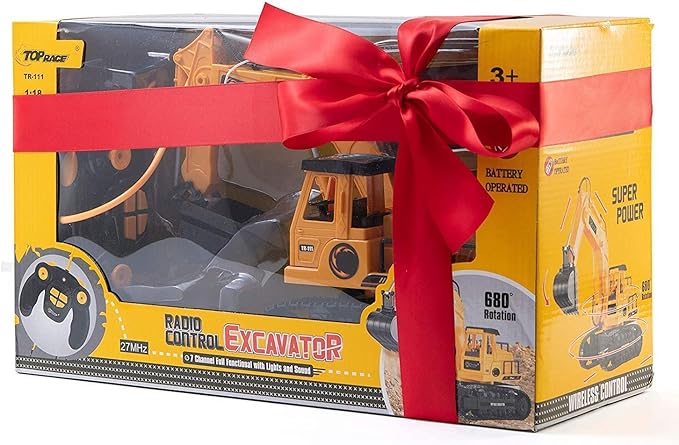 Top Race 7 Channel Full Functional RC Excavator, Battery Powered Electric Remote Control Construction Tractor with Lights and Sound (TR-111), Construction Trucks, RC Construction Vehicles, Big Truck