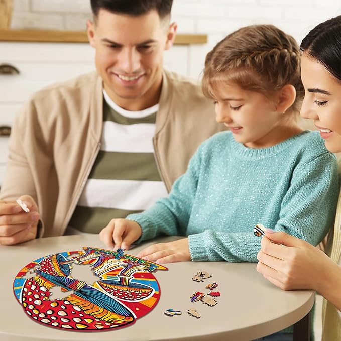 Mushroom Wooden Puzzles for Adults, 200 Piece Unique Shaped Wood Jigsaw Puzzles for Adults and Kids, Fun Challenging Puzzles Family Game Gift, Medium 11.2'' x 10.7'