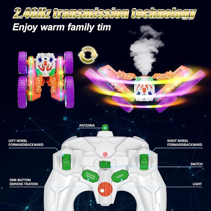 4WD RC Stunt Car with Cool Spray and Lights - Drift Car for Kids Toys for Boys & Girls Age 4-13 (Orange)