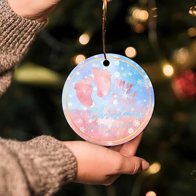 Personalized Photo & Name Baby Christmas Ornament, Baby’s First Christmas Picture Ornament 2025, Xmas Ornament Keepsake Gifts for Babies New Baby Boy Girls