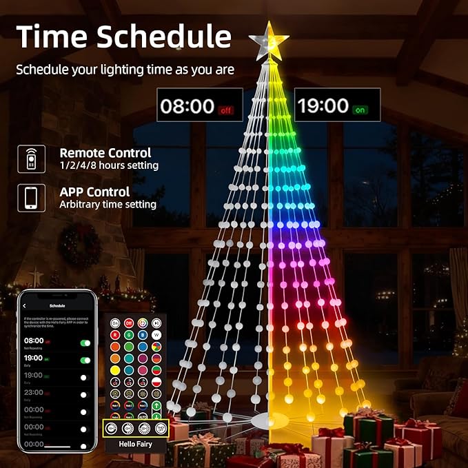 9FT Smart Christmas Cone Tree, Prelit Color Changing Outdoor Christmas Tree Light with Remote Music Timer for Yard Decorations