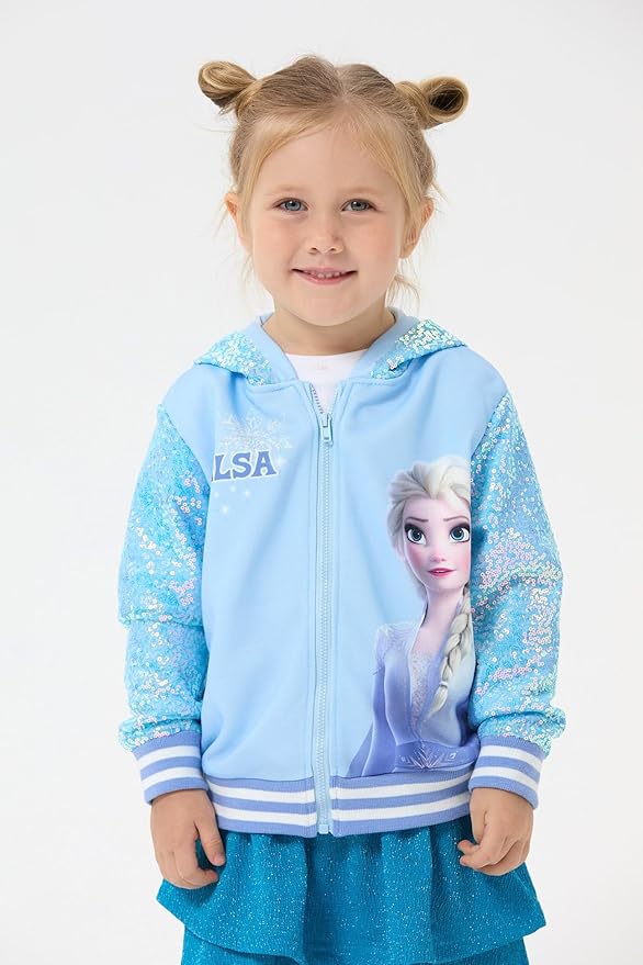 Disney Frozen Elsa Stitch Minnie Mouse Toddler Girl Jacket Sequin Zipper Hoodie Sweatshirt Coat Birthday Clothes 3-13 Years