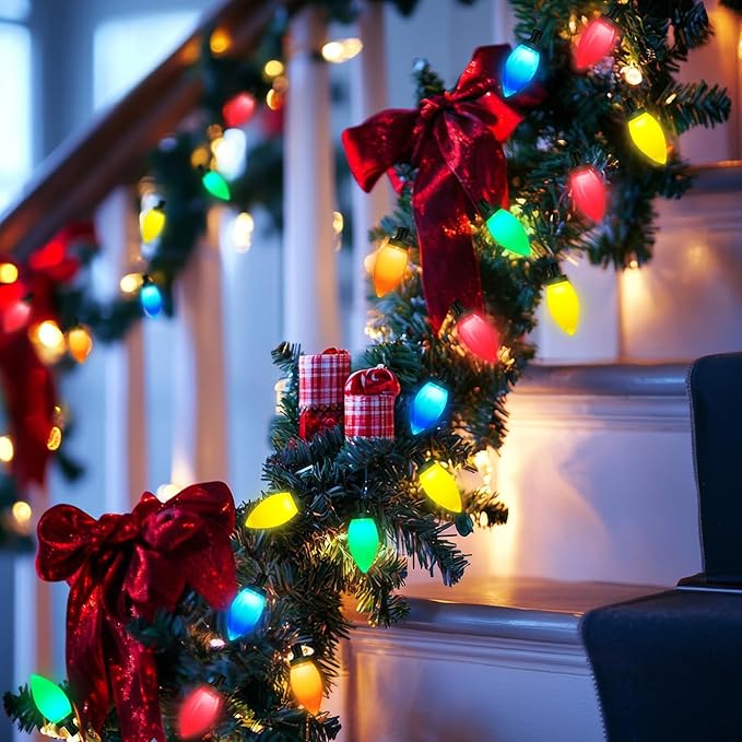 35 LED C9 Christmas Lights, 24.5FT C9 LED Christmas String Lights Vintage Christmas String Lights Plug in Waterproof for Indoor Room Outdoor Party Garden Yard Roof Tree Christmas Decor