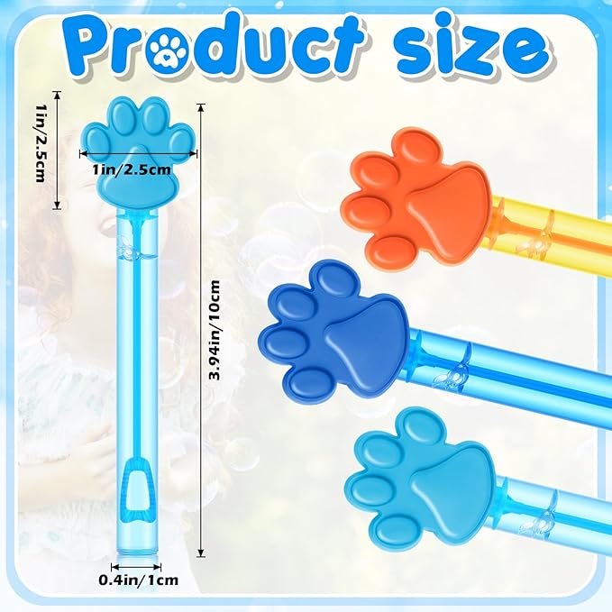 24 Pcs Blue Dog Paw Bubble Wands Mini Bubble Party Favor Toys for Kids Toddlers Birthday Goody Bag Stuffer Filler Summer Outdoor Classroom Reward Gifts (Dark, Light Blue, Orange)