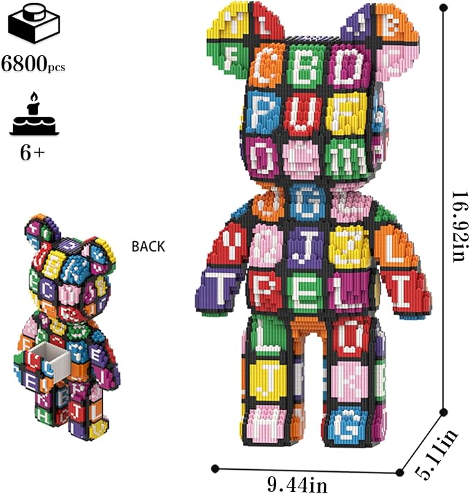 Bear Micro Mini Building Block Sets for Adults, No Compatible with Lego, 6800PCS Building Toys for Home & Office Decor, MOC 3D Creative Model Gifts for Christmas