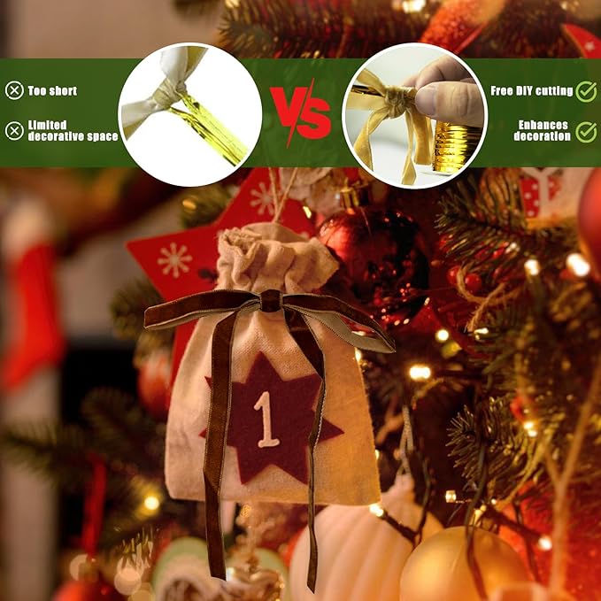 24Pcs Velvet Ribbon 5 x 7 Inch Christmas Ribbon 3/8 Inch Wide Christmas Bows Vintage Velvet Bows for Christmas Tree Brown Bows for Christmas Tree Decorations