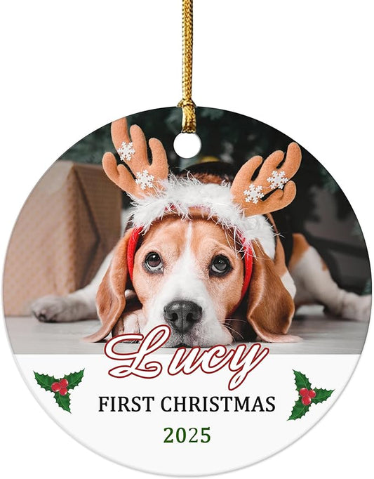 Personalized Pet Dog First, Customized 2025 Pet Ornaments for Christmas Tree, Puppy 1st Annual Xmas Holiday Keepsake Gift, Dog Lovers Gifts for Christmas Tree Decoration