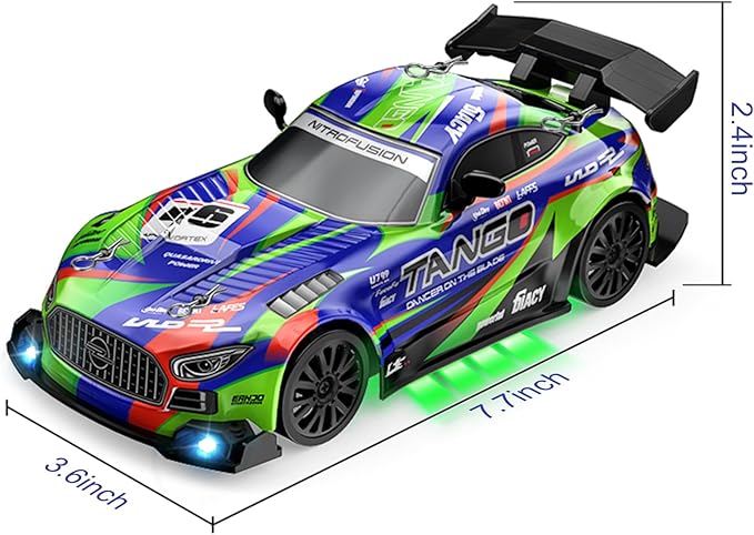 Drift RC Car for Electric Toy Car Hobby Racing Car Toys with Controller,1:24 4WD High Speed RC Drift Cars with LED Lights,Drifting Tires＆Two Batteries, for Adults & Kids