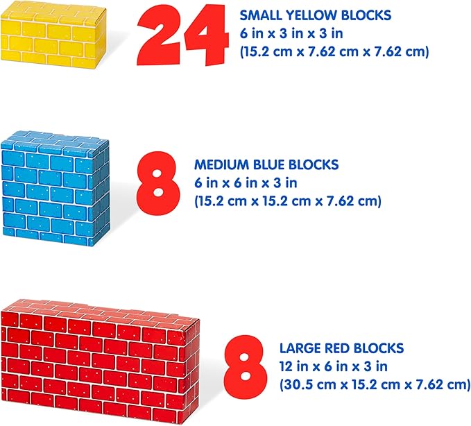 Melissa & Doug Jumbo Extra-Thick Cardboard Building Blocks - 40 Blocks in 3 Sizes Jumbo Extra-Thick Cardboard Pretend Brick For Building