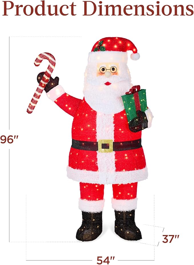 Best Choice Products 8ft Lighted Pop-Up Santa, Large Outdoor Christmas Holiday Decoration w/ 400 LED Lights, Twinkling Candy Cane, Gift Box, Hat