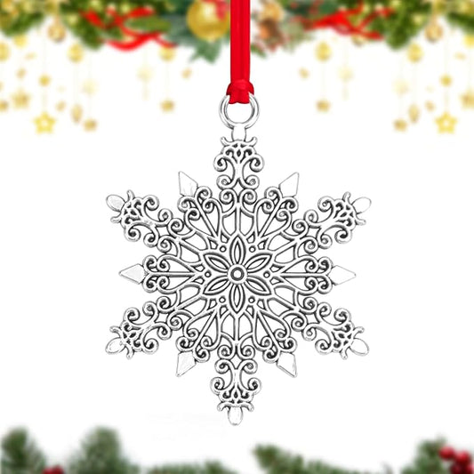 Metal Snow Christmas Tree Ornaments 2025 - Pewter Plated Vintage Style Holiday Ornament with Hanging Cord
