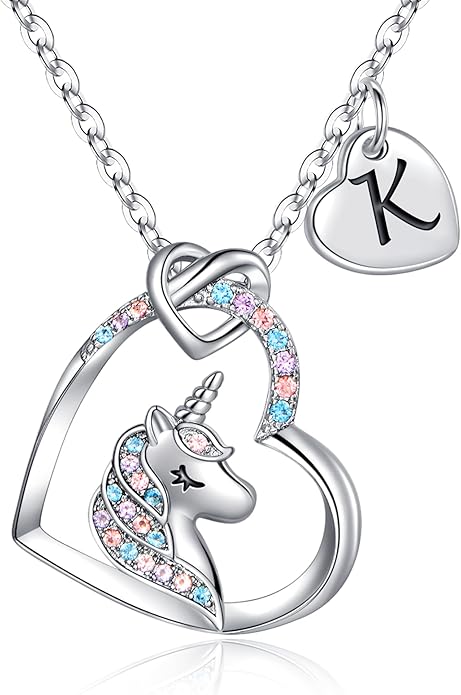 Hidepoo Stocking Stuffers for Teen Girls Kids - Colorful CZ Heart Pendant Initial Unicorn Necklaces for Girl Jewelry Birthday Gift Christmas Gifts for Grandkids Girls Kid