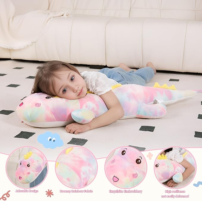 40inch Gaint Dinosaur Plush Stuffed Animals, Soft Rainbow Dinosaur Stuffed Large Pillow Toy, Cute Dinosaur Plushies Gift for Kids Boys Girls Birthday Holiday
